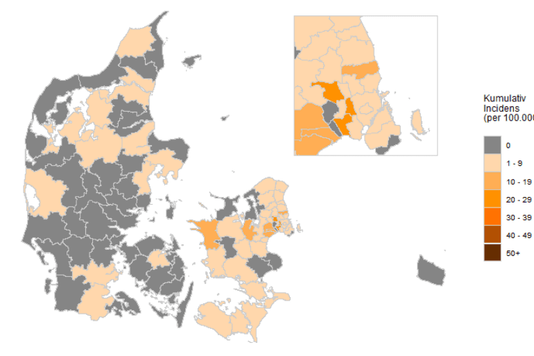 Ni sjællandske kommuner med flest nysmittede 